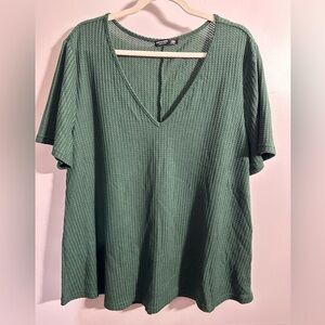 SHEIN Curve Green V-Neck Semi Sheer Short Sleeve Blouse 4XL